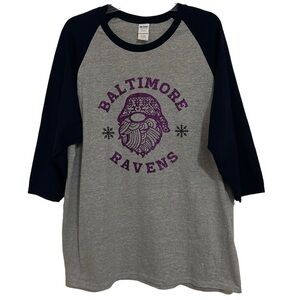 NWOT 3/4 Sleeve Colorblock Baltimore Ravens Glitter Gnome T-Shirt XL